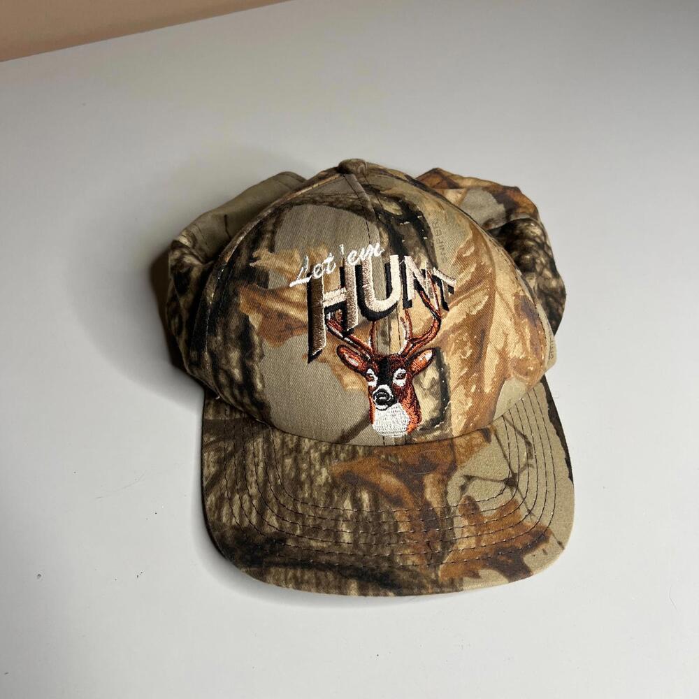 Vintage Camo Hunting Cap Whitetail Deer “Let ’em Hunt” Made in USA Adjustable